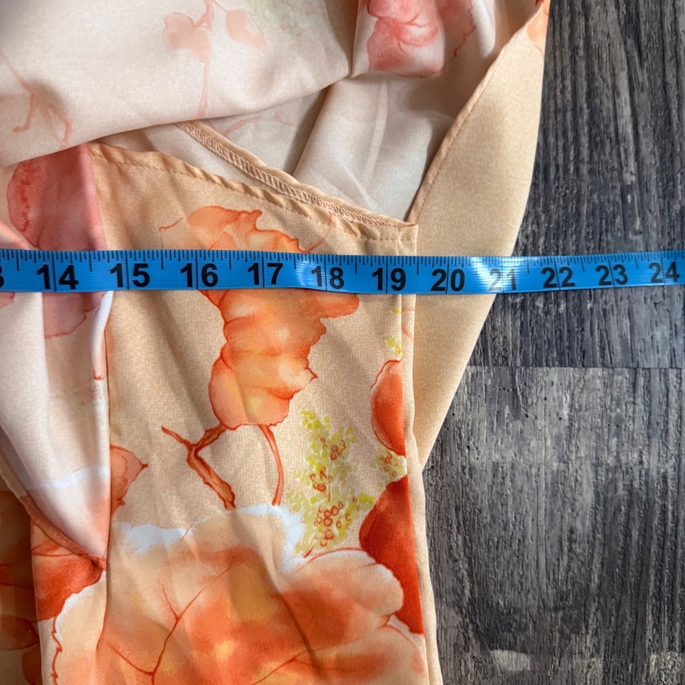 Malihini Hawaii Vintage Floral Muumuu Dress Peach Vacation Flutter Sleeve Sz 16 - Picture 8 of 12